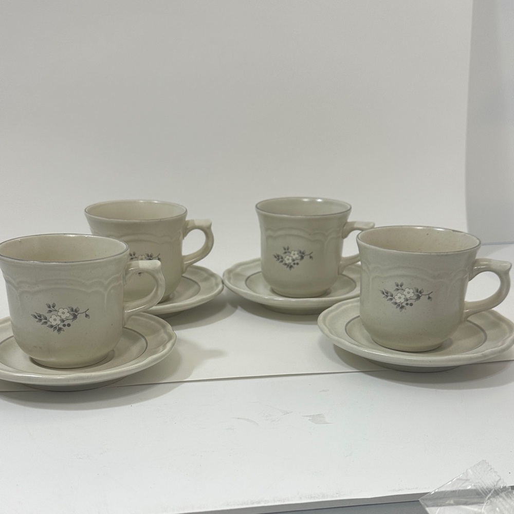 Pfaltzgraff Vintage Heirloom Cream and Gray Floral Tea sets